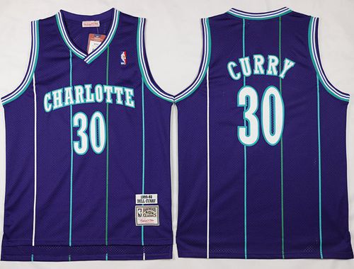Men Charlotte Hornets 30 Dell Curry Purple Throwback Stitched NBA Jersey